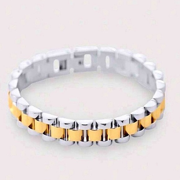 Two Tone Link Watch Band Bracelet Gold Silver Chain Link Unisex - Picture 1 of 6